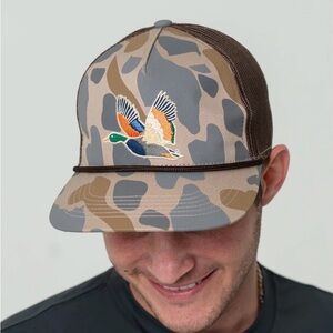 NWOT BURLEBO Retro Camo Duck Hat - Brown/Gray